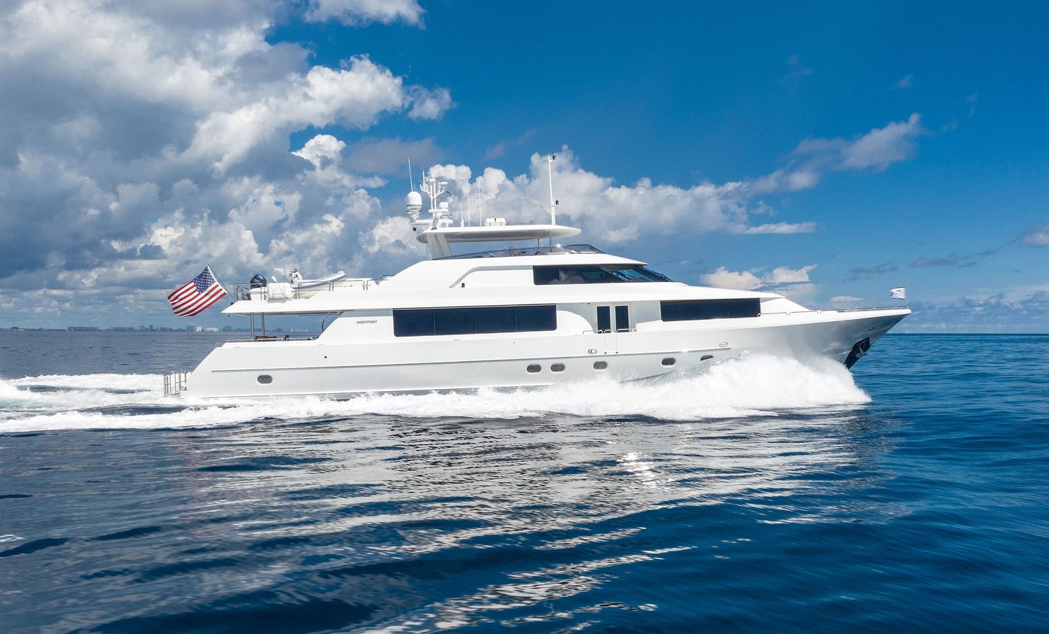 Profile of JEANNIETINI, 112 foot Westport yacht for sale.