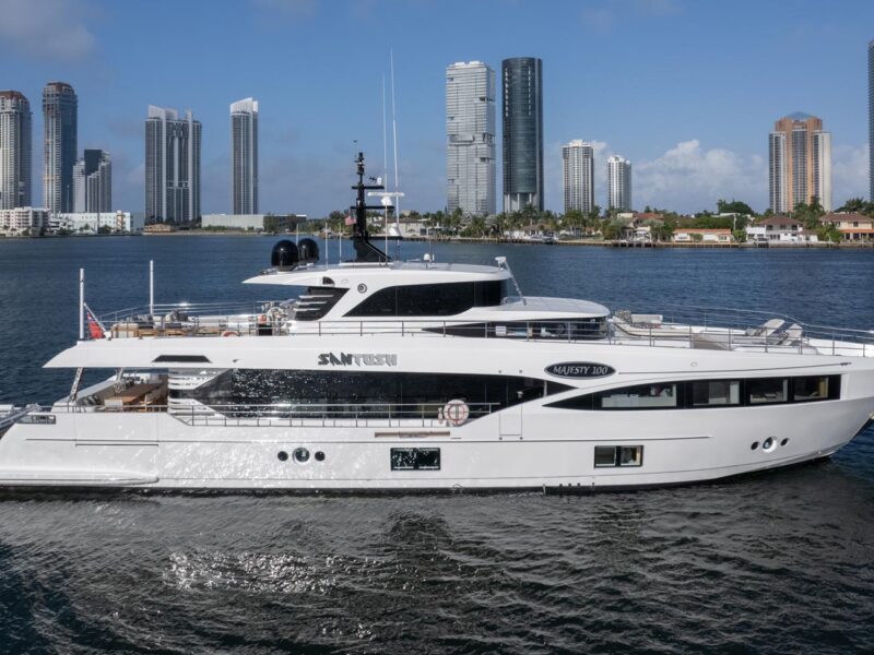 Profile of SANTOSH 108 foot Majesty yacht for sale.